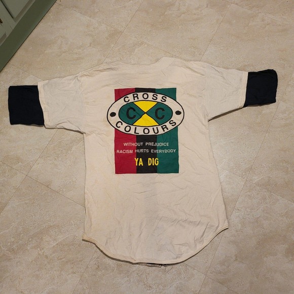 VTG Cross Colours Ya Dig Hip Hop Rap USA Baseball Jersey T Shirt Mens L Large - Picture 2 of 12